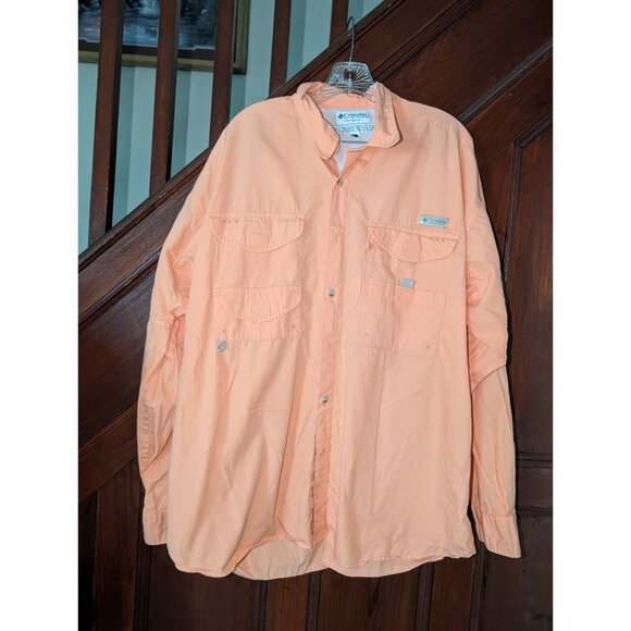 Columbia Mens XL PFG Peach Long Sleeve Fishing Shirt Vented Back 100% Cotton - Picture 1 of 9